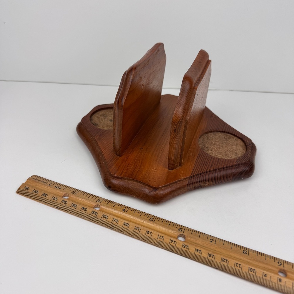 Vtg Brown Wooden Napkin Holder Salt Pepper Shaker Cork Tabletop Farmcore Decor